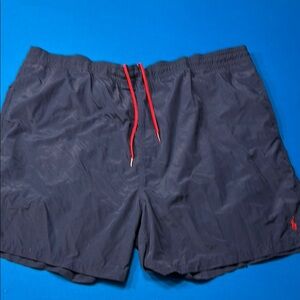 Men's Navy Swim Shorts with Red Accents